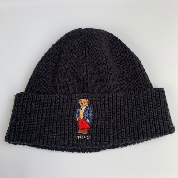 Polo Ralph Lauren Other - Vintage Polo Ralph Lauren Black Embroidered Teddy Bear Beanie Toque Hat